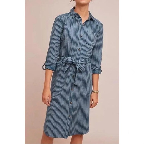 Anthropologie Bellamy Striped Shirtdress, Linen, Looks Great as a Duster Size 16 - Picture 1 of 15